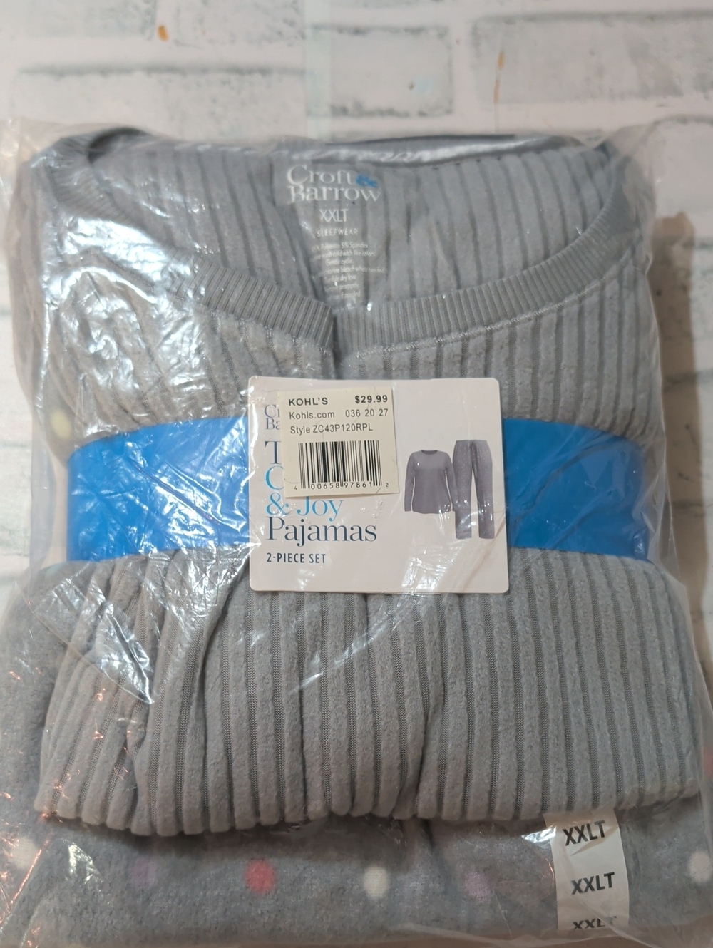 Croft & Barrow Light Gray Ribbed Crewneck Pj Set- Sizes